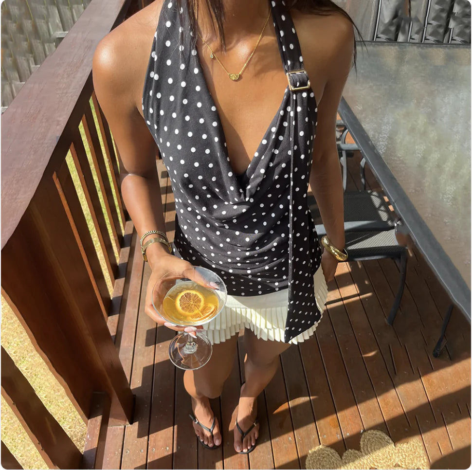 Polka Dot Halter Backless Top