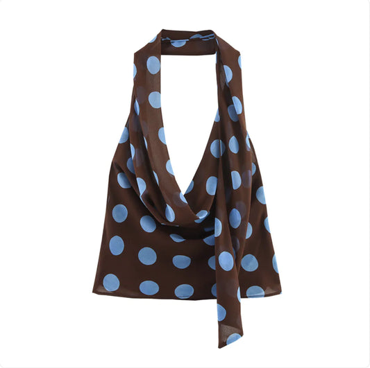 Polka Dot Hanging Collar Top & Asymmetric Skirt Set