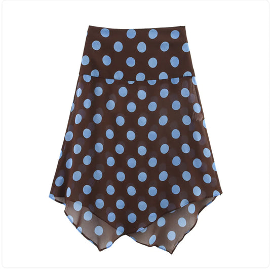 Polka Dot Hanging Collar Top & Asymmetric Skirt Set