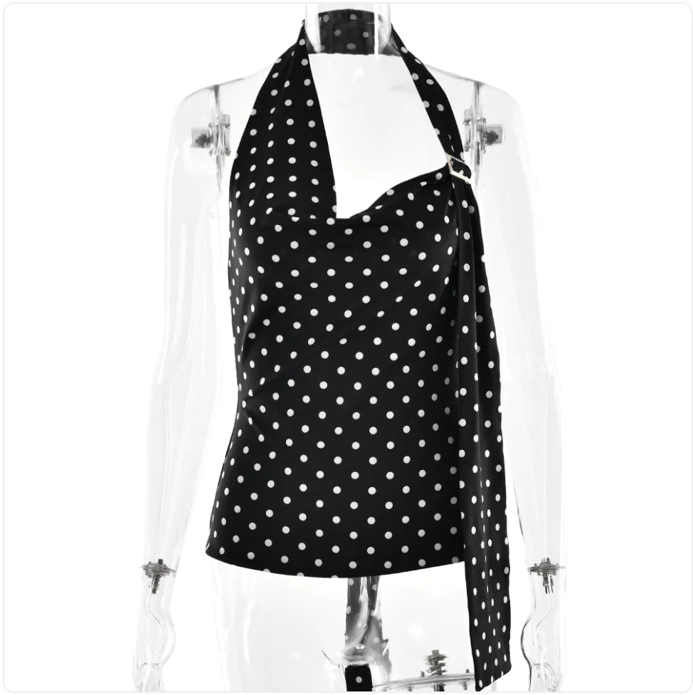 Polka Dot Halter Backless Top
