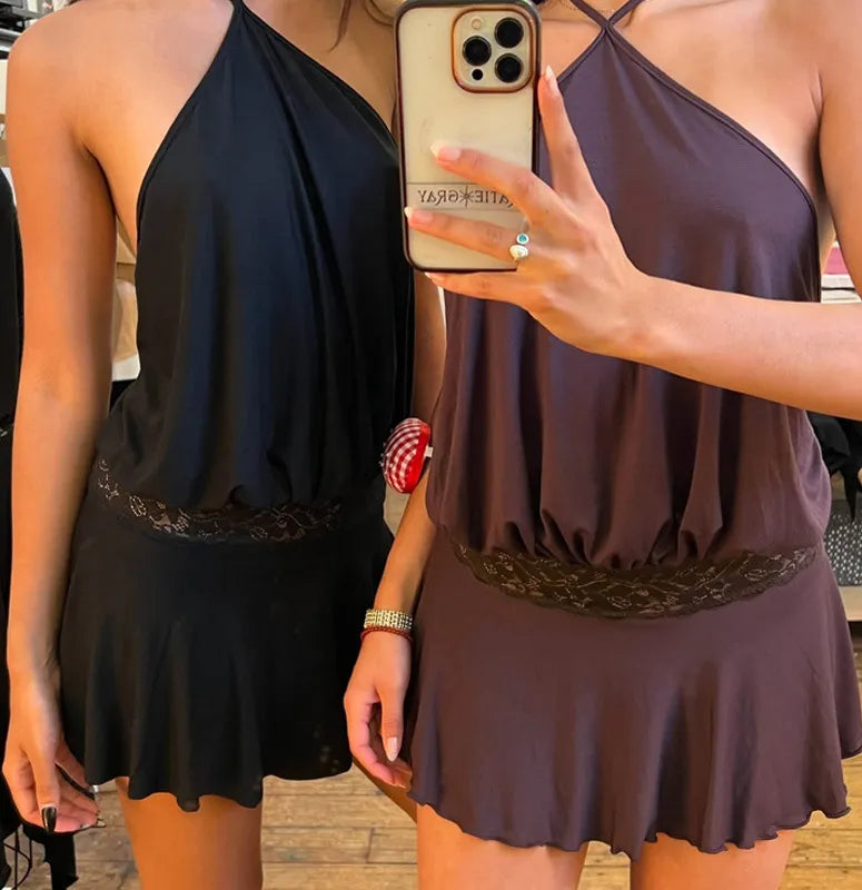 Pure Color Halter Mini Dress
