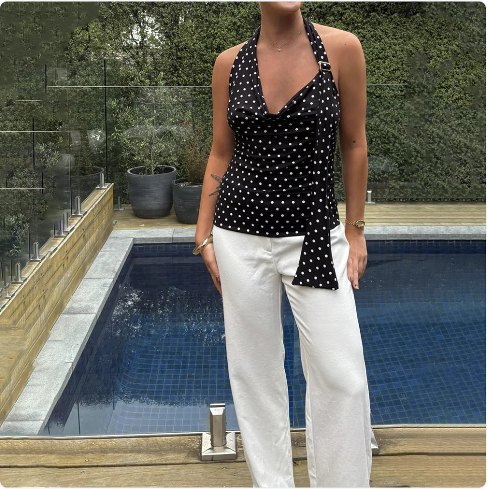 Polka Dot Halter Backless Top
