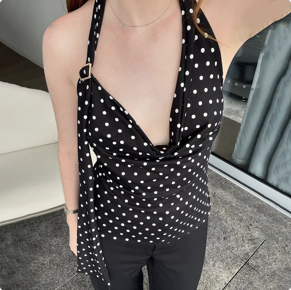 Polka Dot Halter Backless Top